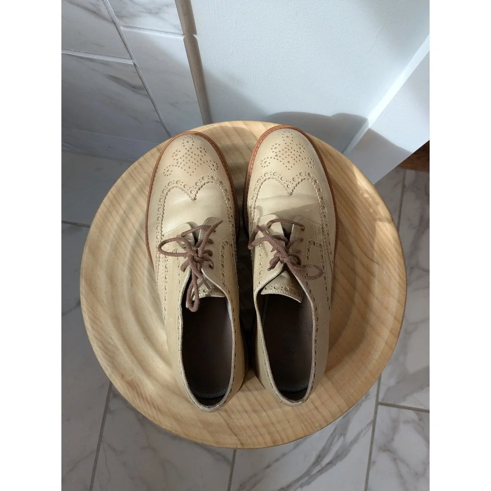 Brunello Cucinelli Tan Leather Wingtip Brogue Oxford Dress Shoes Mens 44/11‎